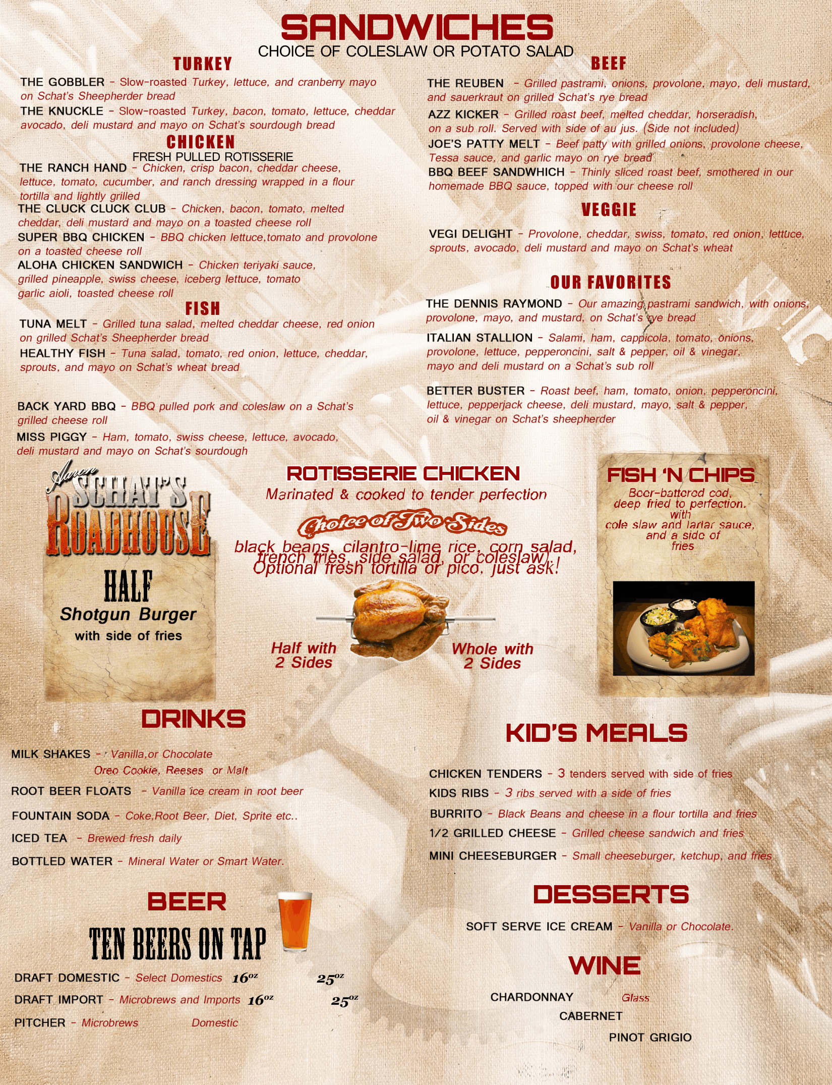 Aaron Schat's Roadhouse menu, back page